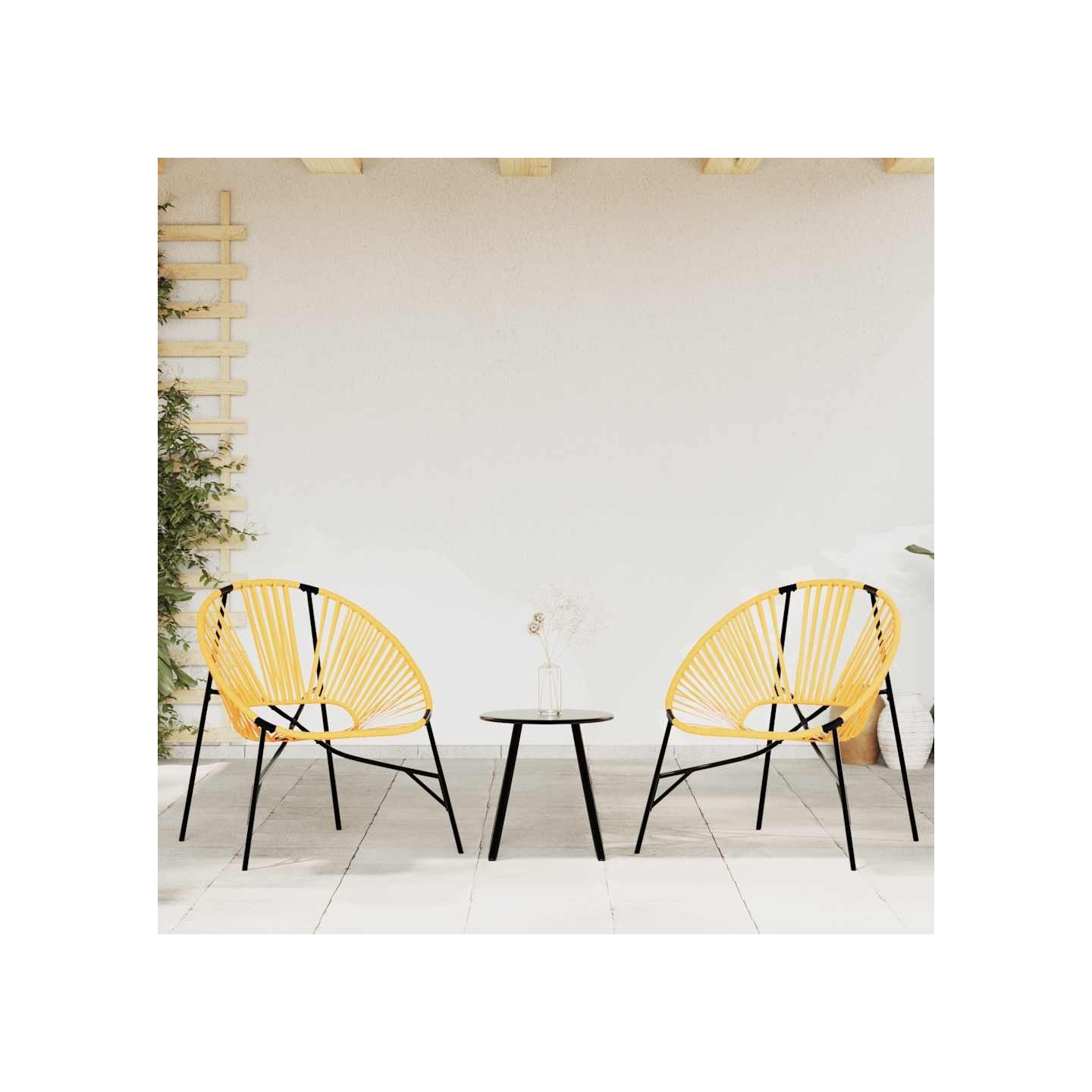 Lot de 3 Chaise de jardin noir et jaune résine tressée