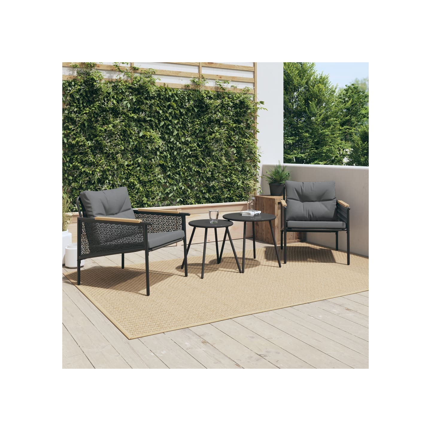 Ensemble de meubles de balcon 4 pcs avec coussins acier noir