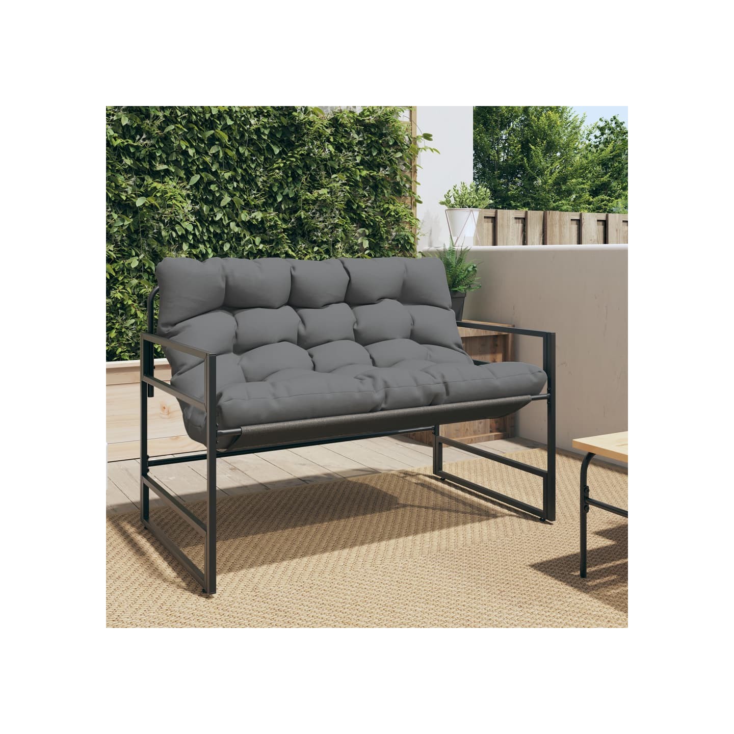 Banc de jardin avec coussin anthracite 113 cm acier