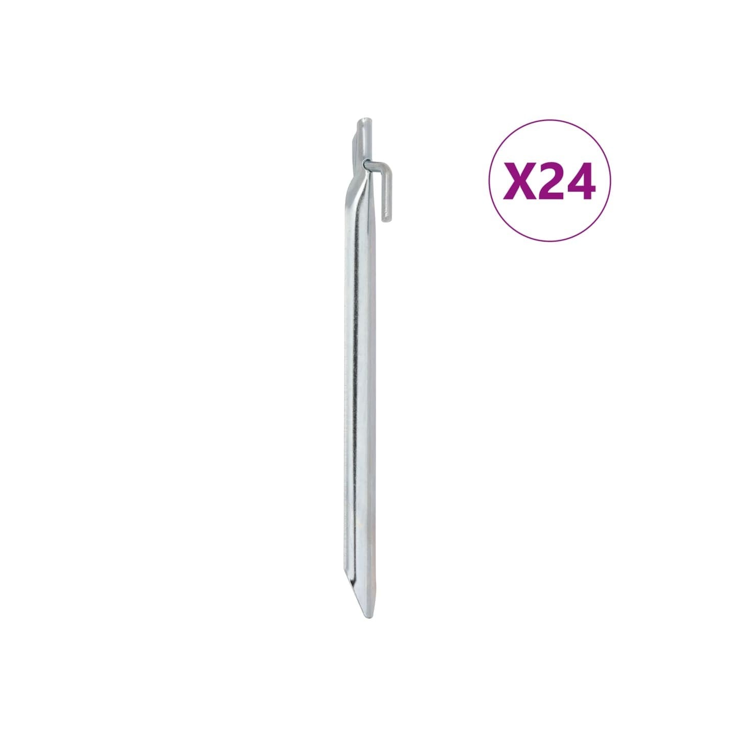 Piquets de tente 24pcs en forme de V 25cm Ø20mm acier galvanisé