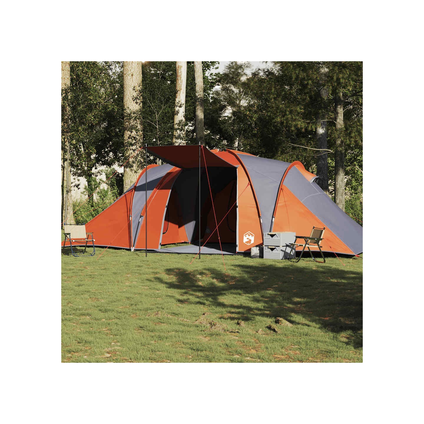 Tente familiale à dôme 6 personnes gris et orange imperméable