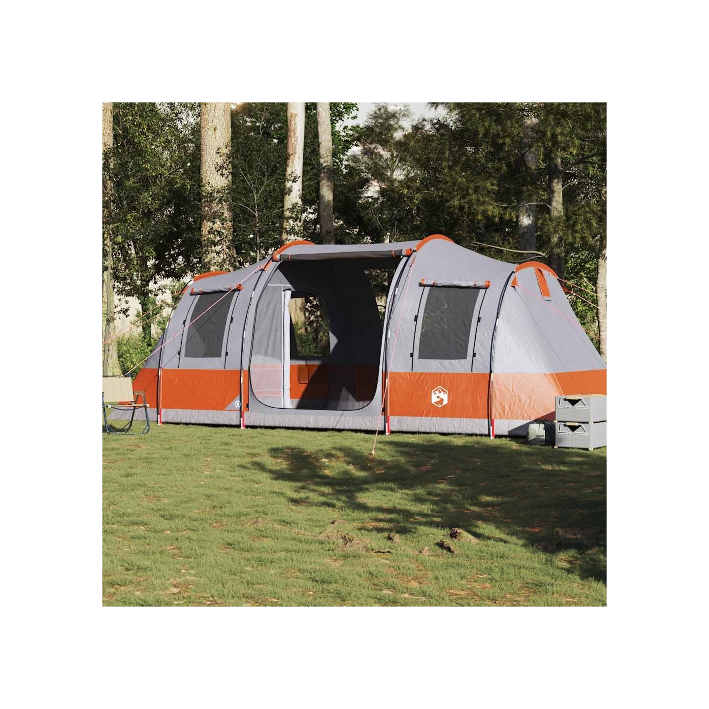 Tente de camping tunnel 4 personnes gris et orange imperméable
