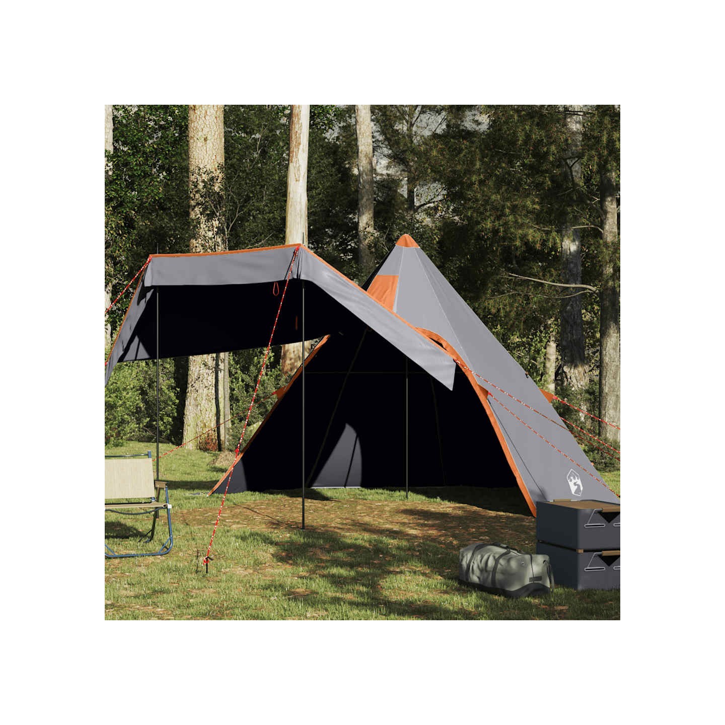 Tente de camping tipi 5 personnes gris imperméable