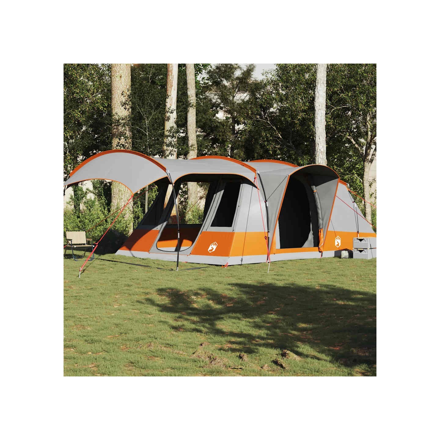Tente de camping tunnel 5 personnes gris et orange imperméable