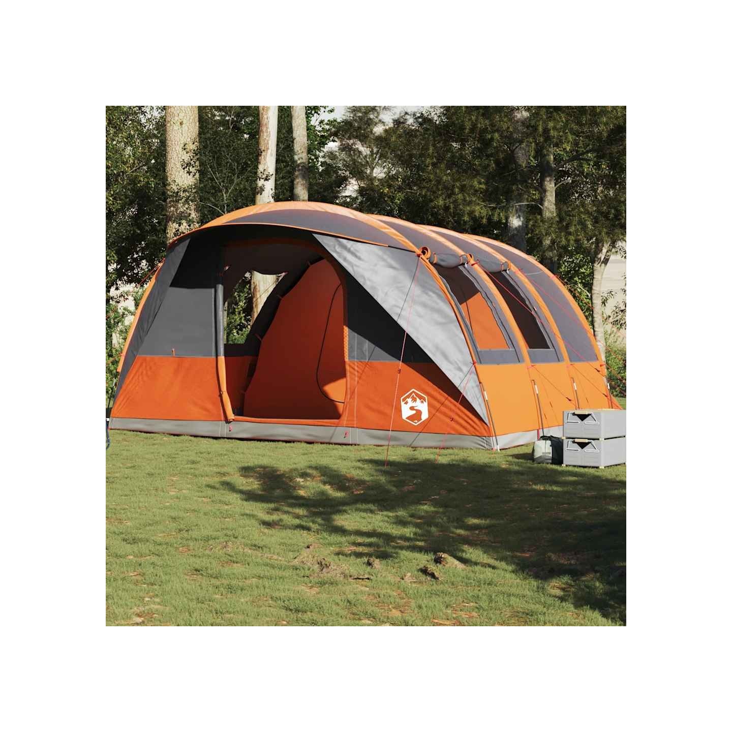 Tente de camping tunnel 5 personnes gris et orange imperméable