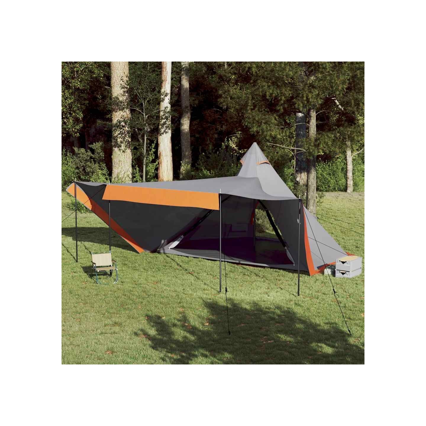 Tente familiale tipi 8 personnes gris et orange imperméable