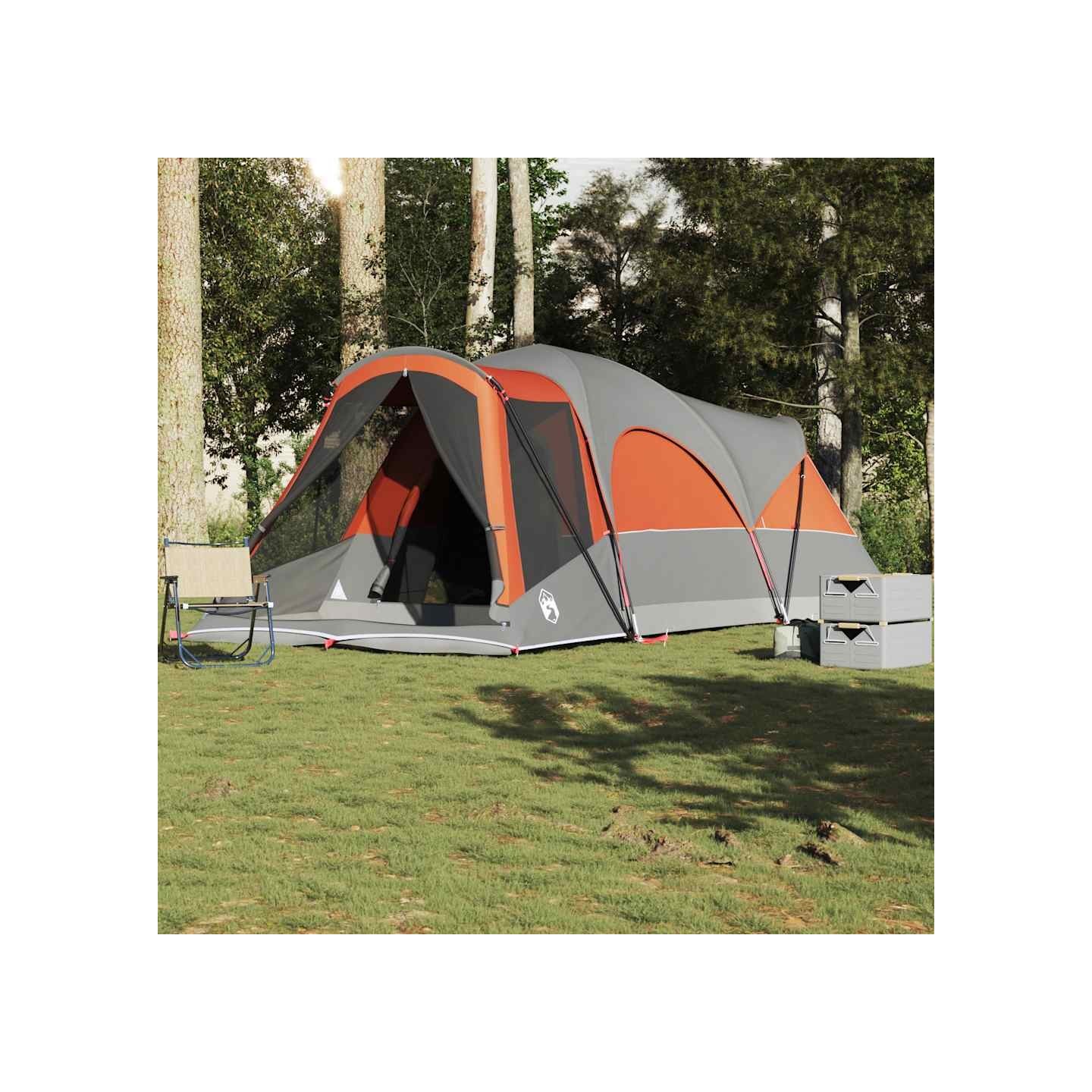 Tente familiale tunnel 8 personnes gris et orange imperméable