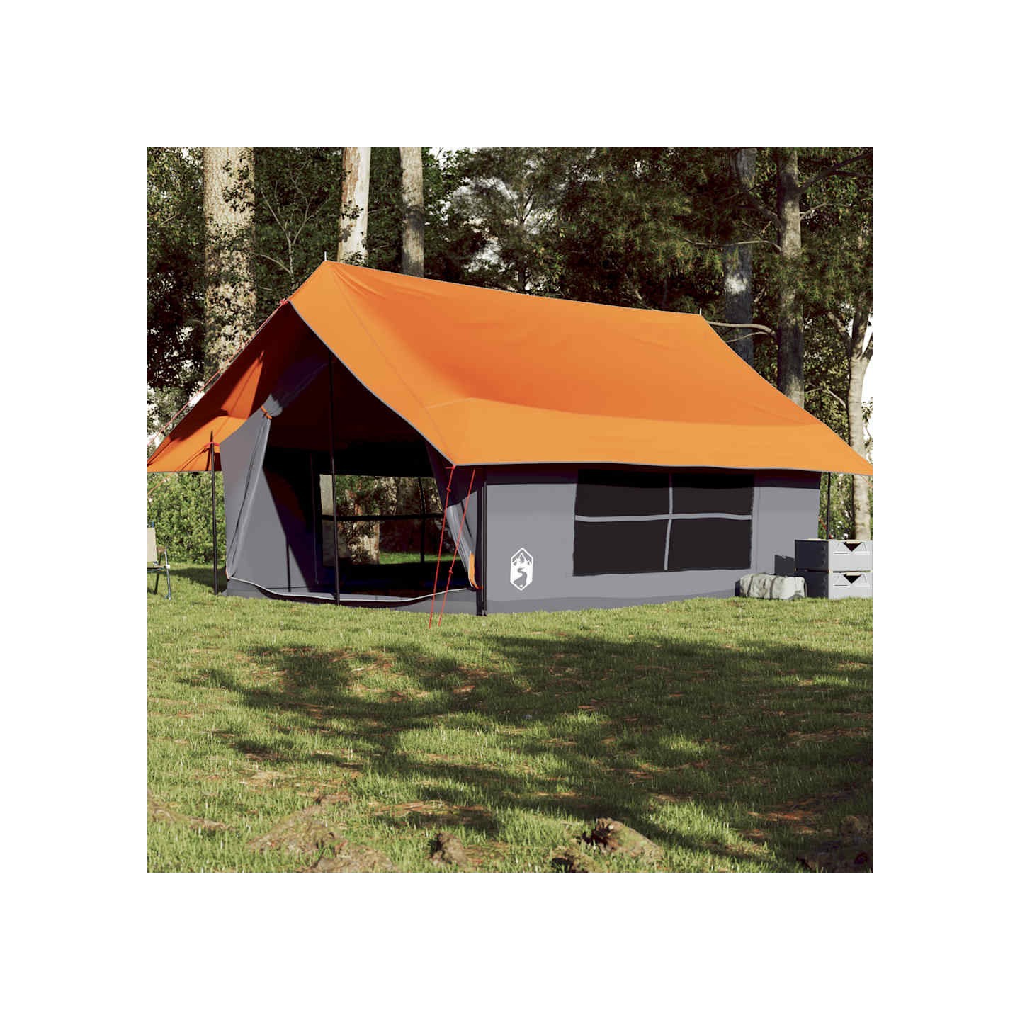 Tente de camping 5 personnes gris et orange imperméable