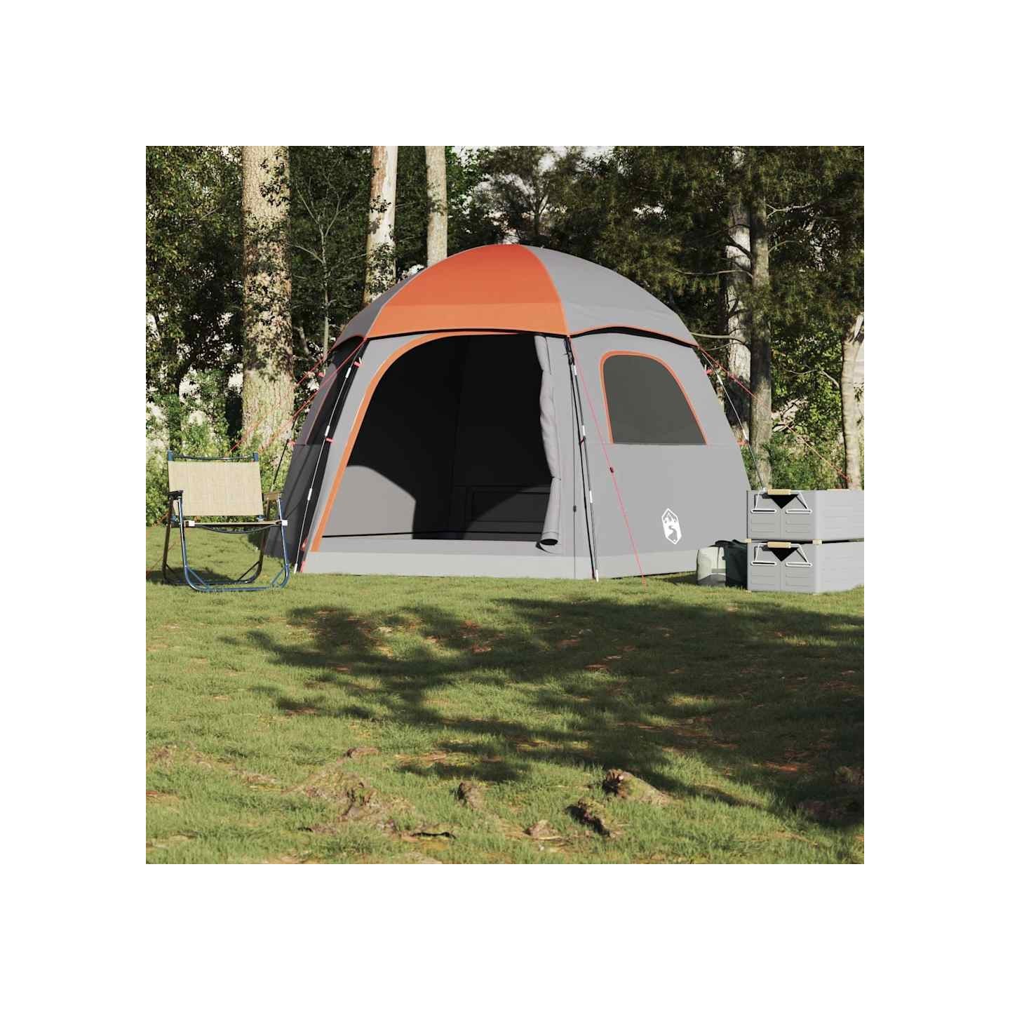 Tente de familiale igloo 6 personnes gris orange imperméable