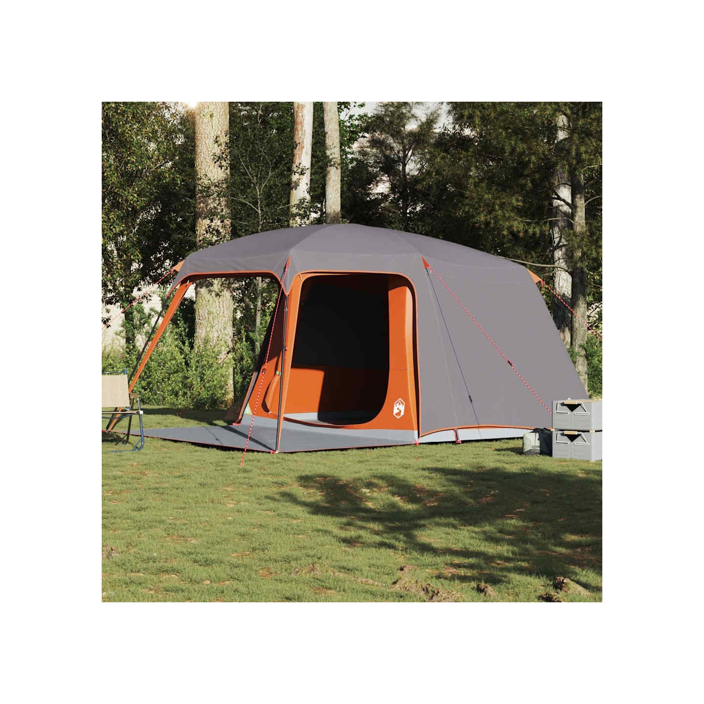 Tente de camping avec dôme porche 5 personnes gris et orange