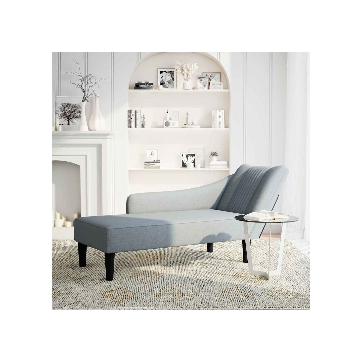 Fauteuil long avec accoudoir droit gris clair tissu