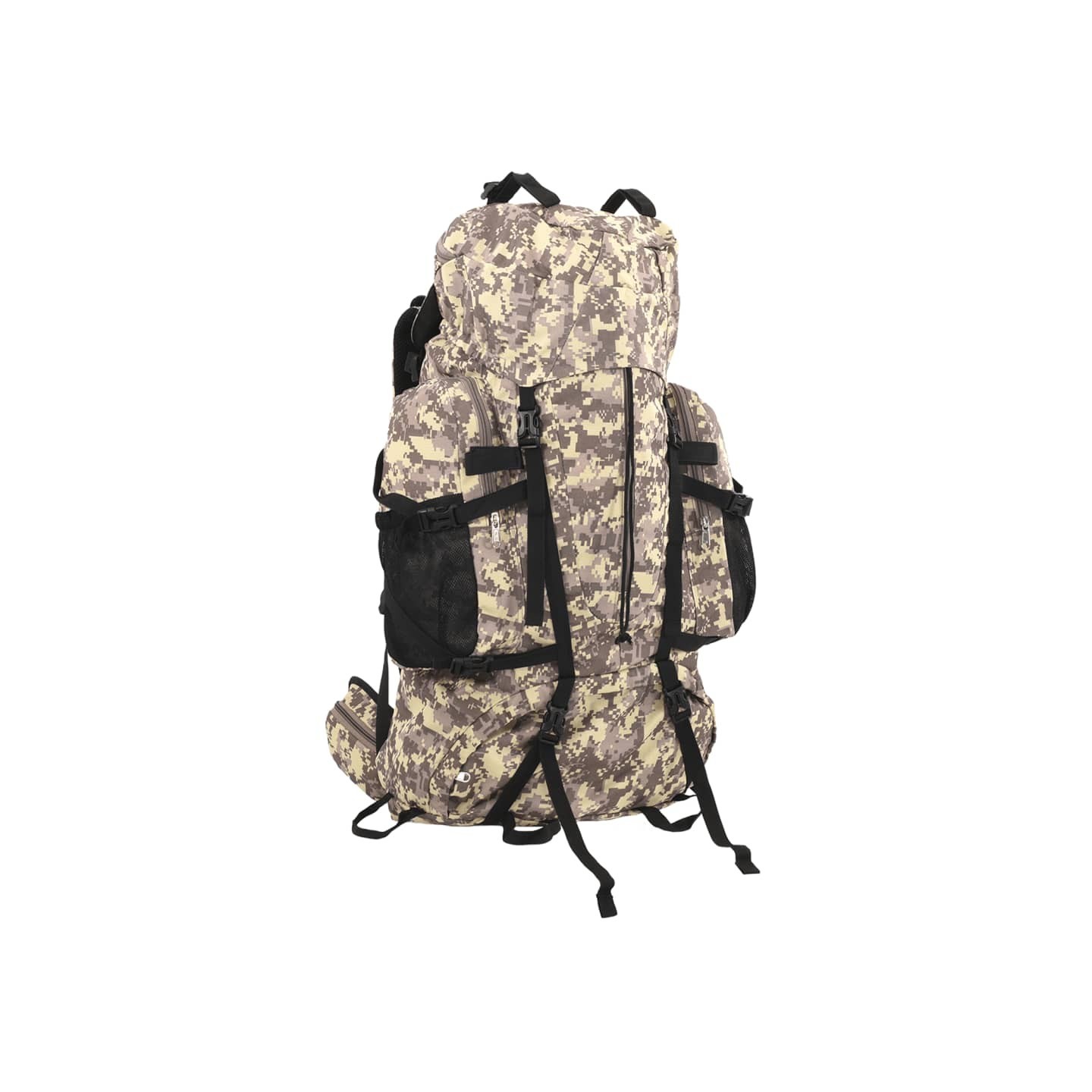 Sac à dos de randonnée marron camouflage 60 L tissu oxford