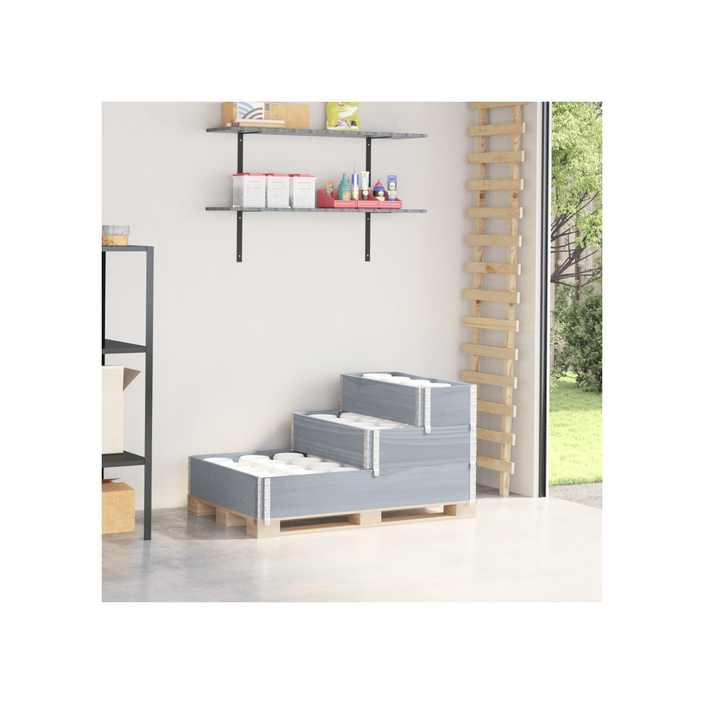 Lit surélevé à 3 niveaux gris 120x80 cm bois de pin massif