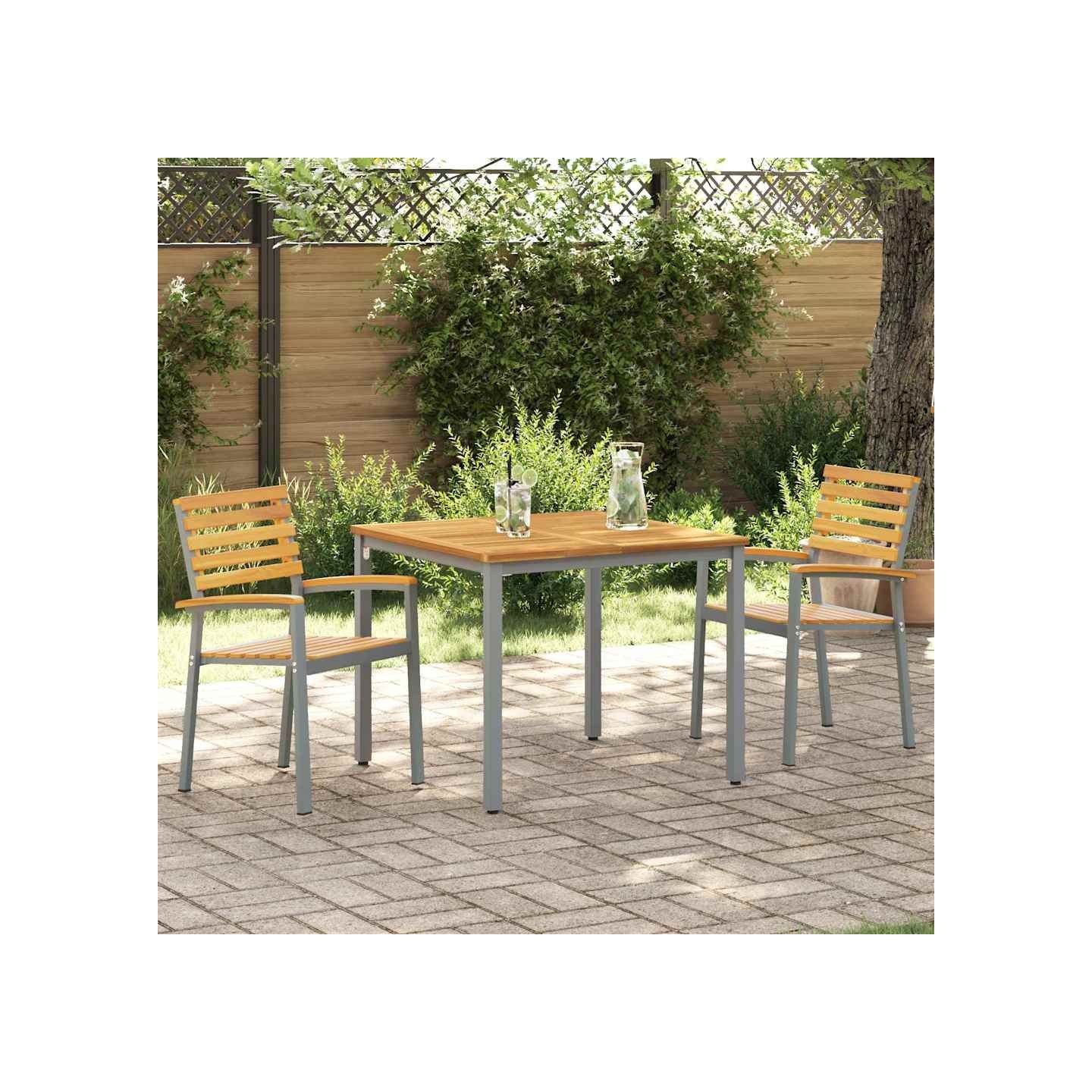 Chaise de jardin 2 pc Marron Bois d'Acacia Massif Empilable