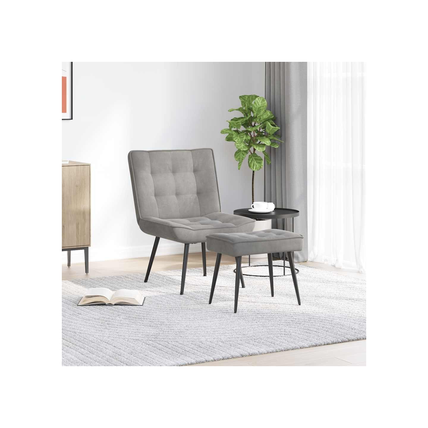 Chaise de relaxation avec tabouret Gris clair Velours