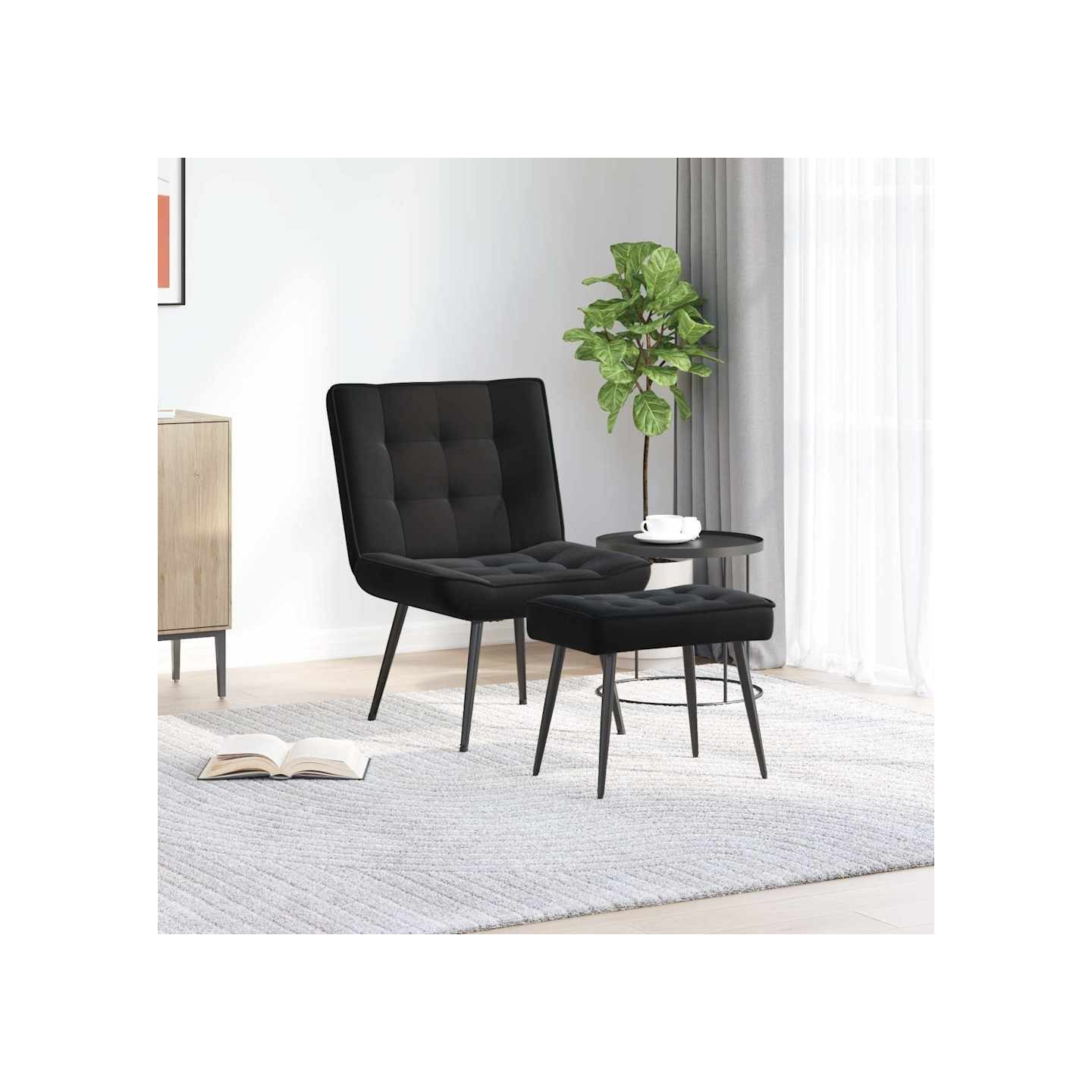 Chaise de relaxation avec tabouret Noir Velours