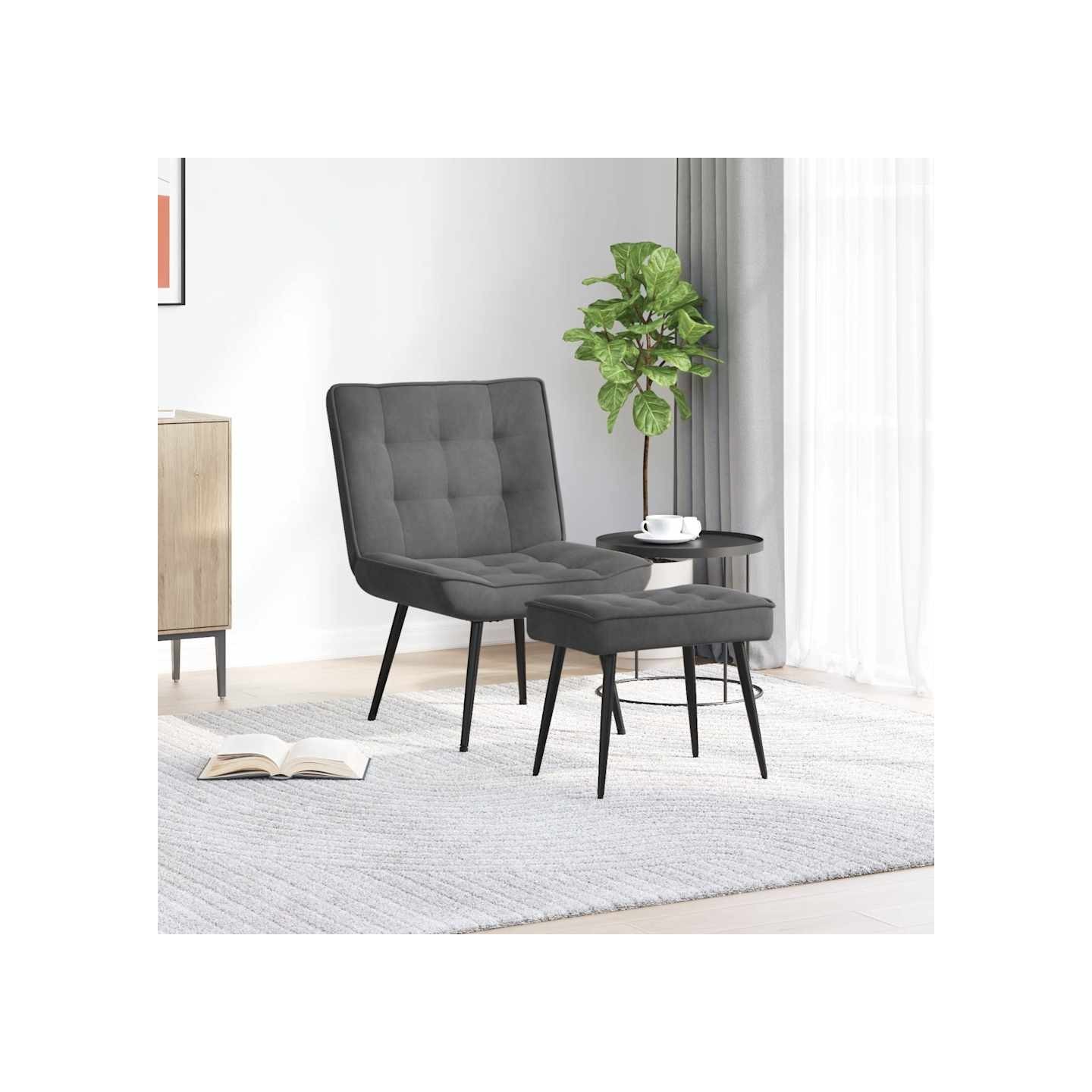 Chaise de relaxation avec tabouret Gris foncé Velours