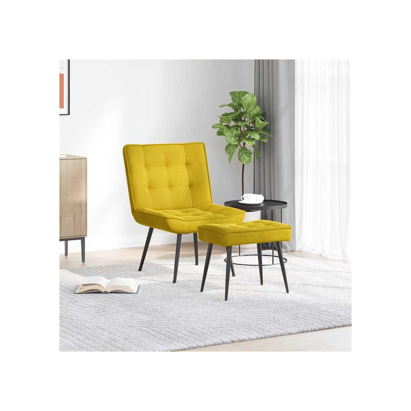 Chaise de relaxation avec tabouret jaune velours