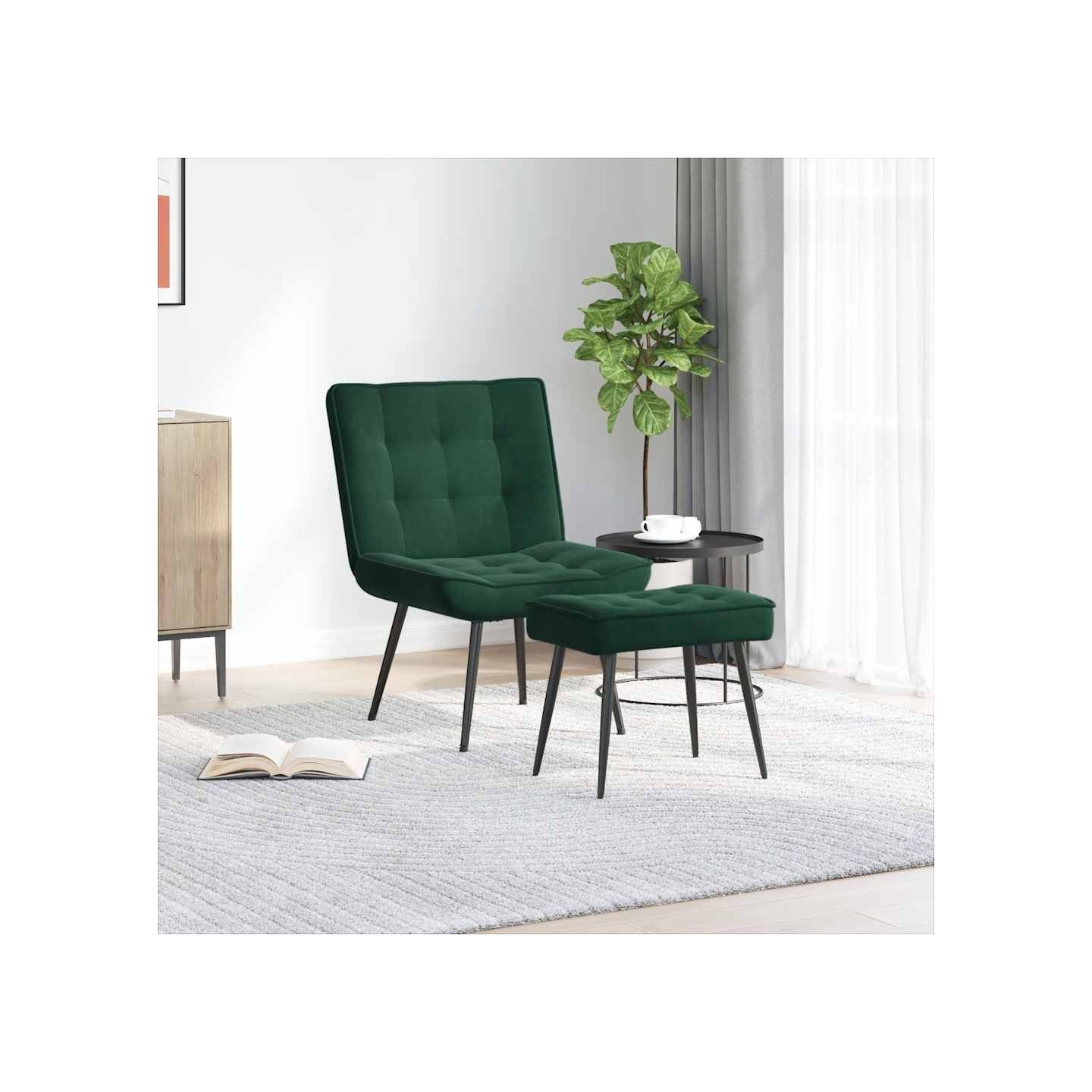 Chaise de relaxation avec tabouret Vert foncé Velours