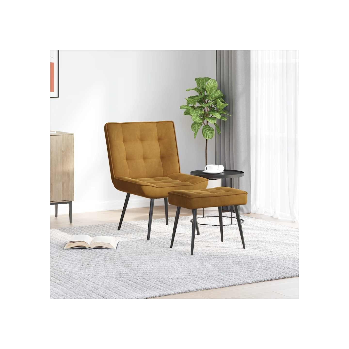 Chaise de relaxation avec tabouret Marron Velours