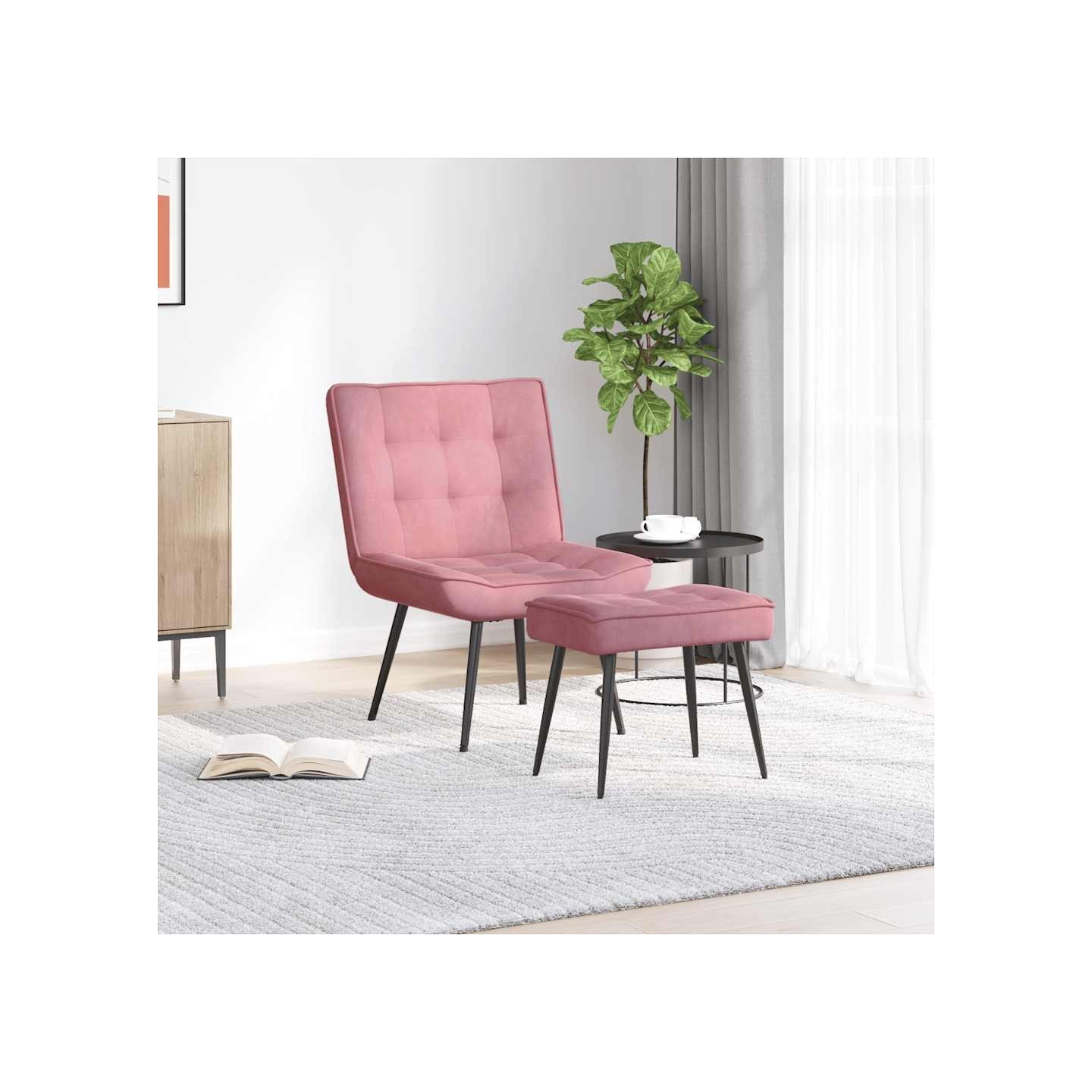 Chaise de relaxation avec tabouret Rose Velours