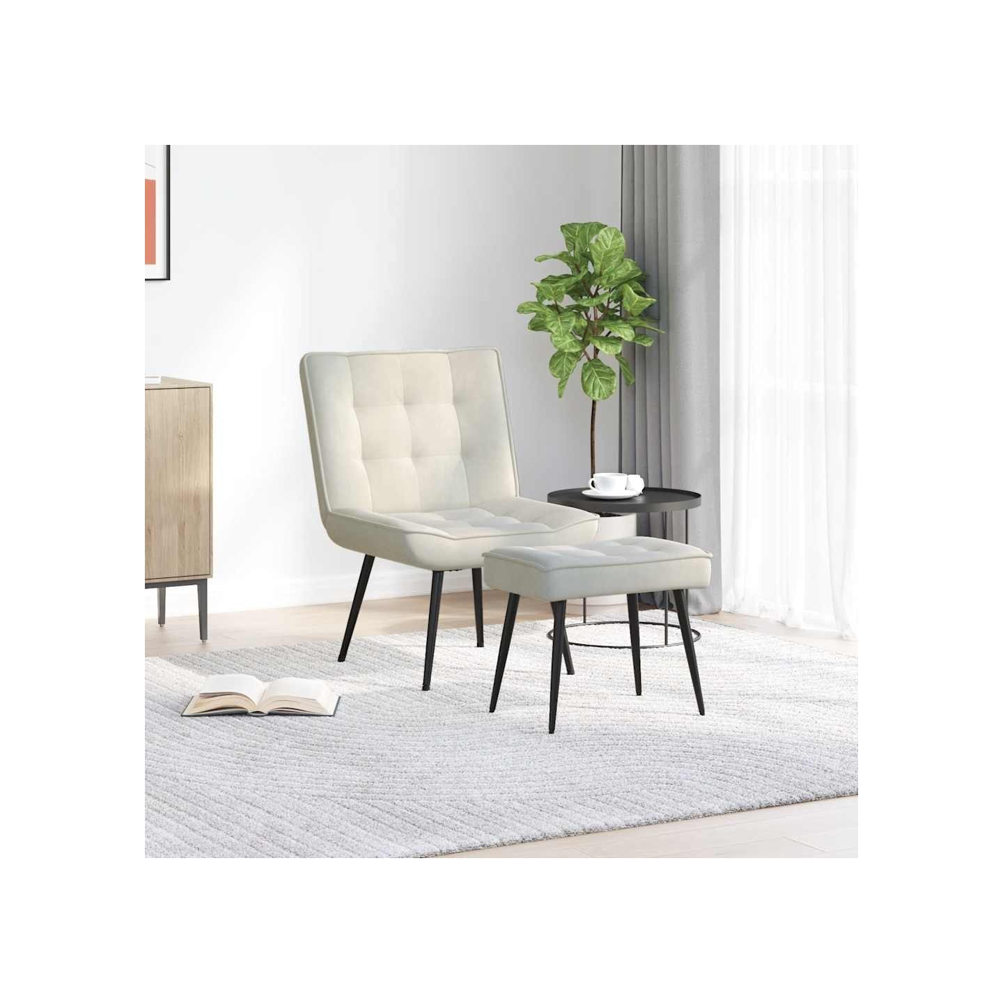 Chaise de relaxation avec tabouret crème velours
