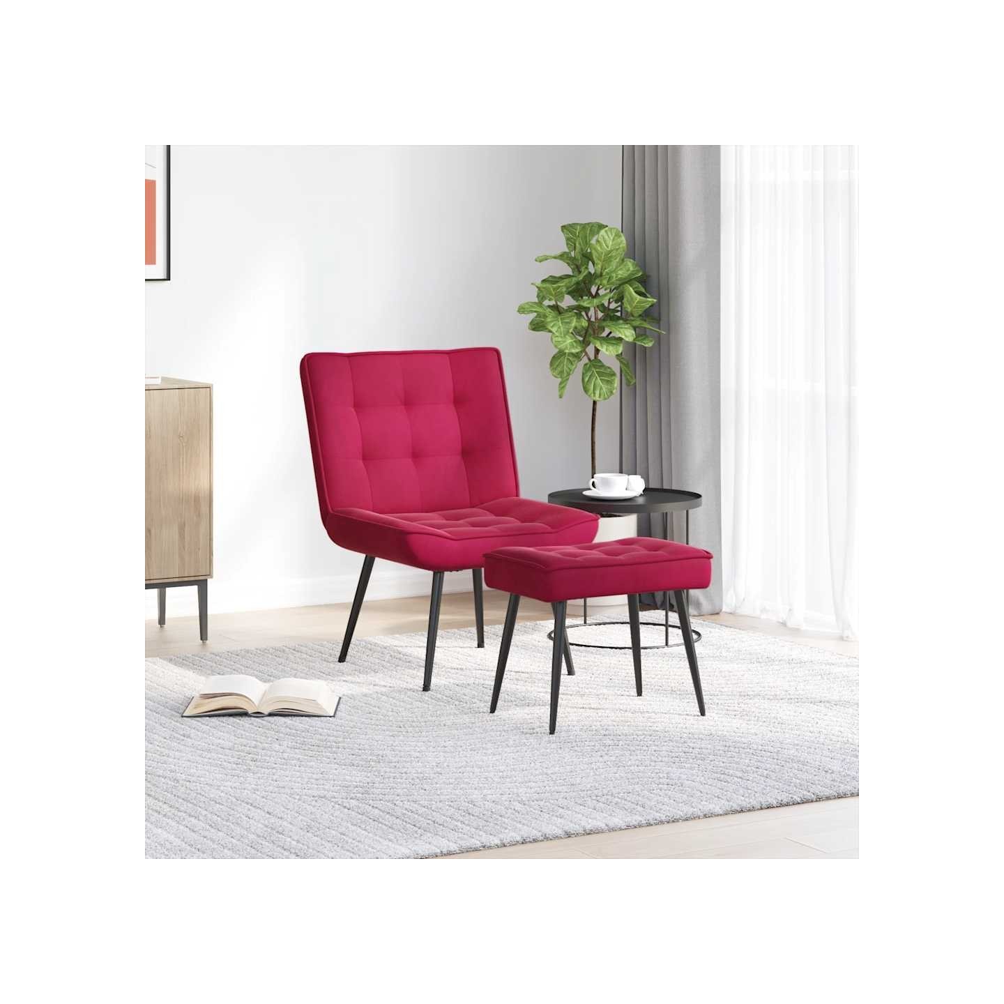 Chaise de relaxation avec tabouret Bordeaux Velours