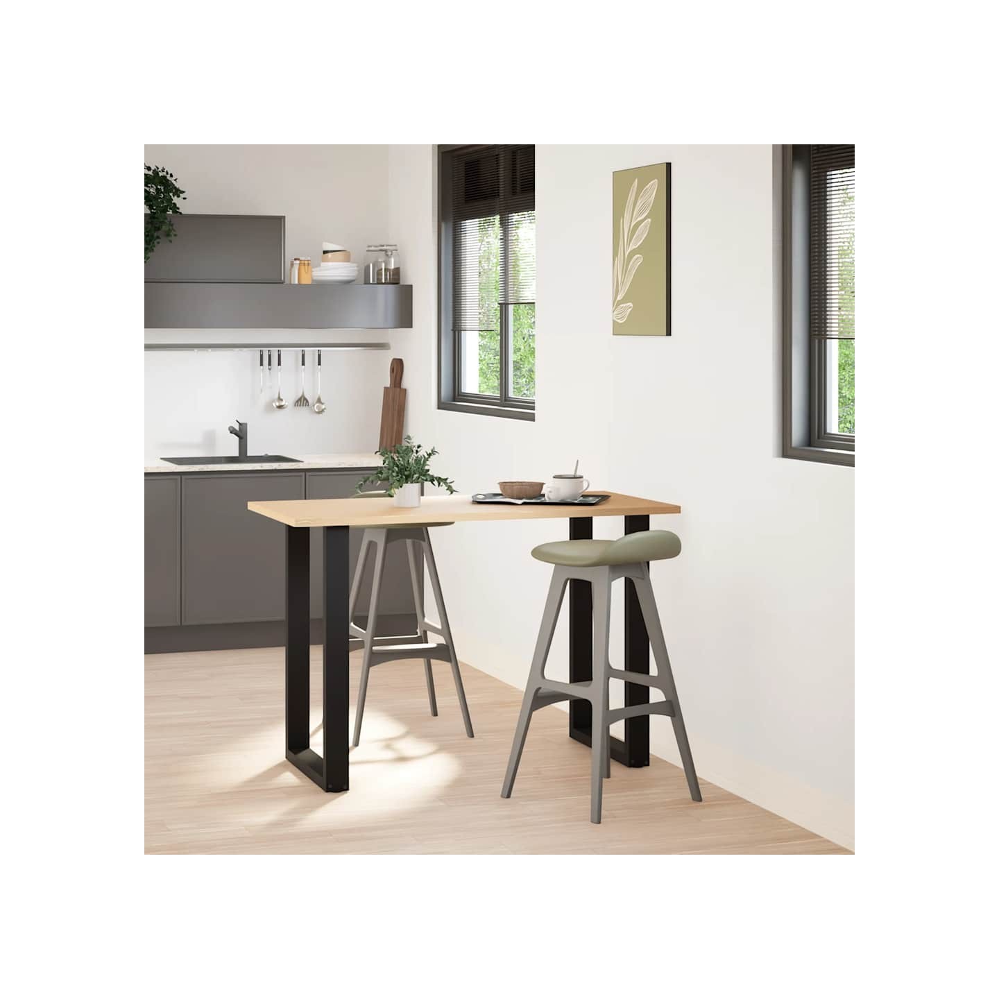 Pieds de table de bar en U, 2 pièces, noir, 60 x 90-91 cm, acier