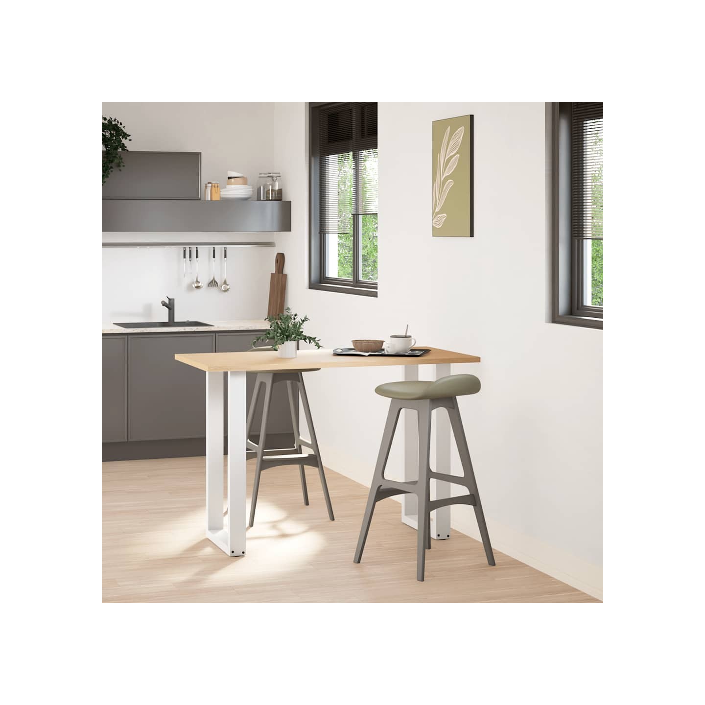 Pieds de table de bar en U, 2 pièces, blanc, 50 x (90-91) cm, acier
