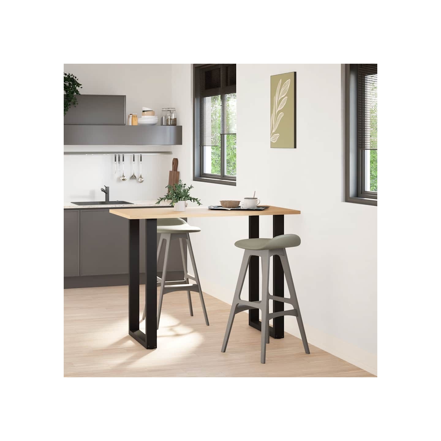 Pieds de table de bar en U, 2 pièces, noir, 60 x (100-101) cm, acier