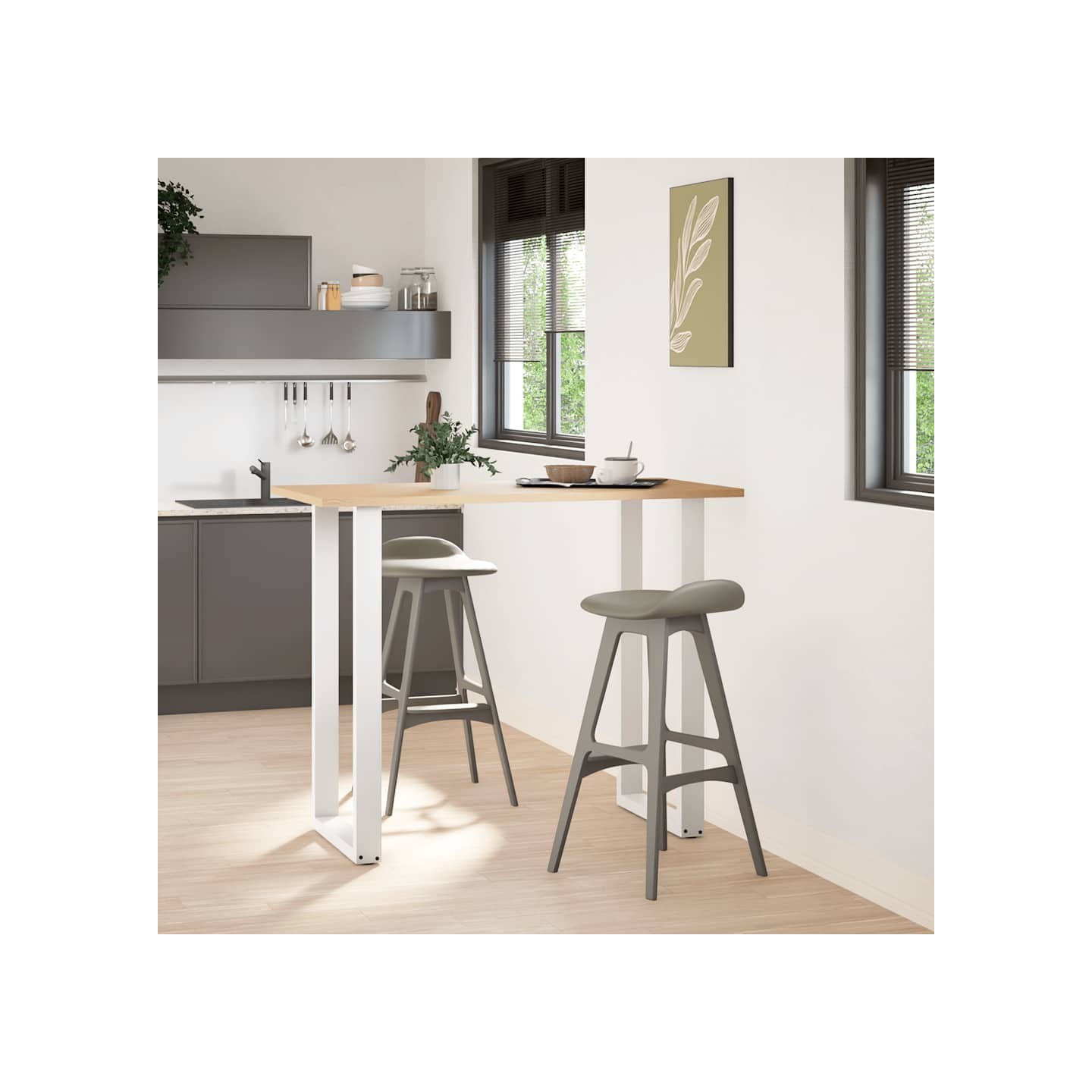 Pieds de table de bar en U 2 pièces blanc 60x(110-111) cm acier