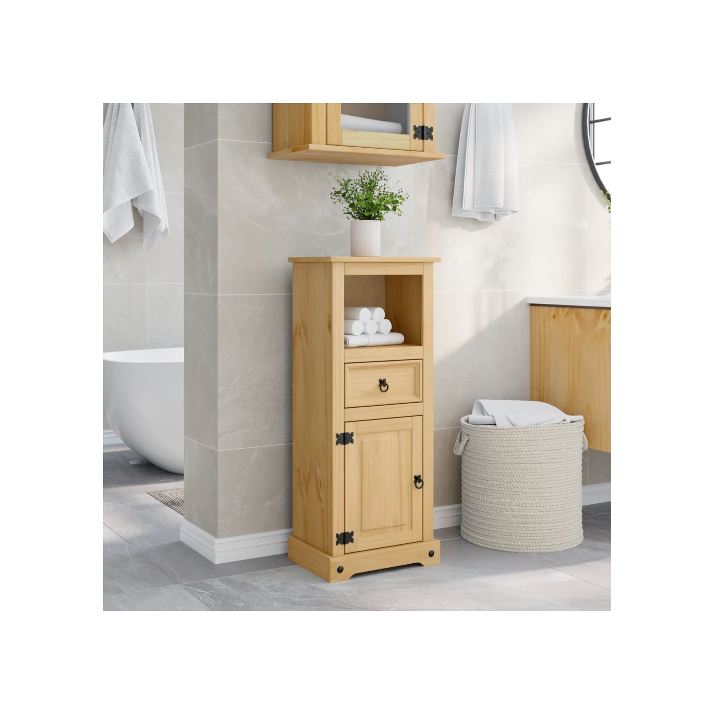 Armoire de salle de bain Corona 45x33x110 cm bois de pin massif