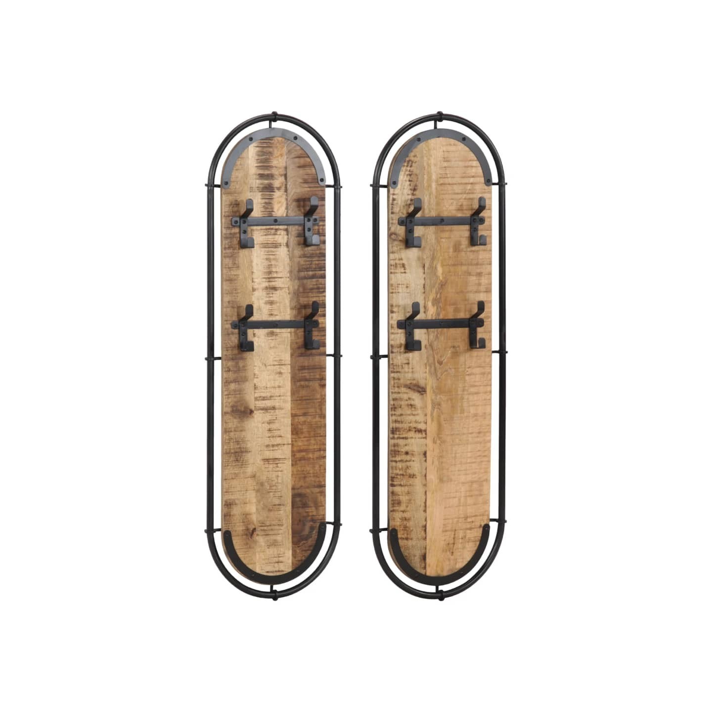 Porte-manteaux muraux 4 crochets 2pcs bois massif manguier brut