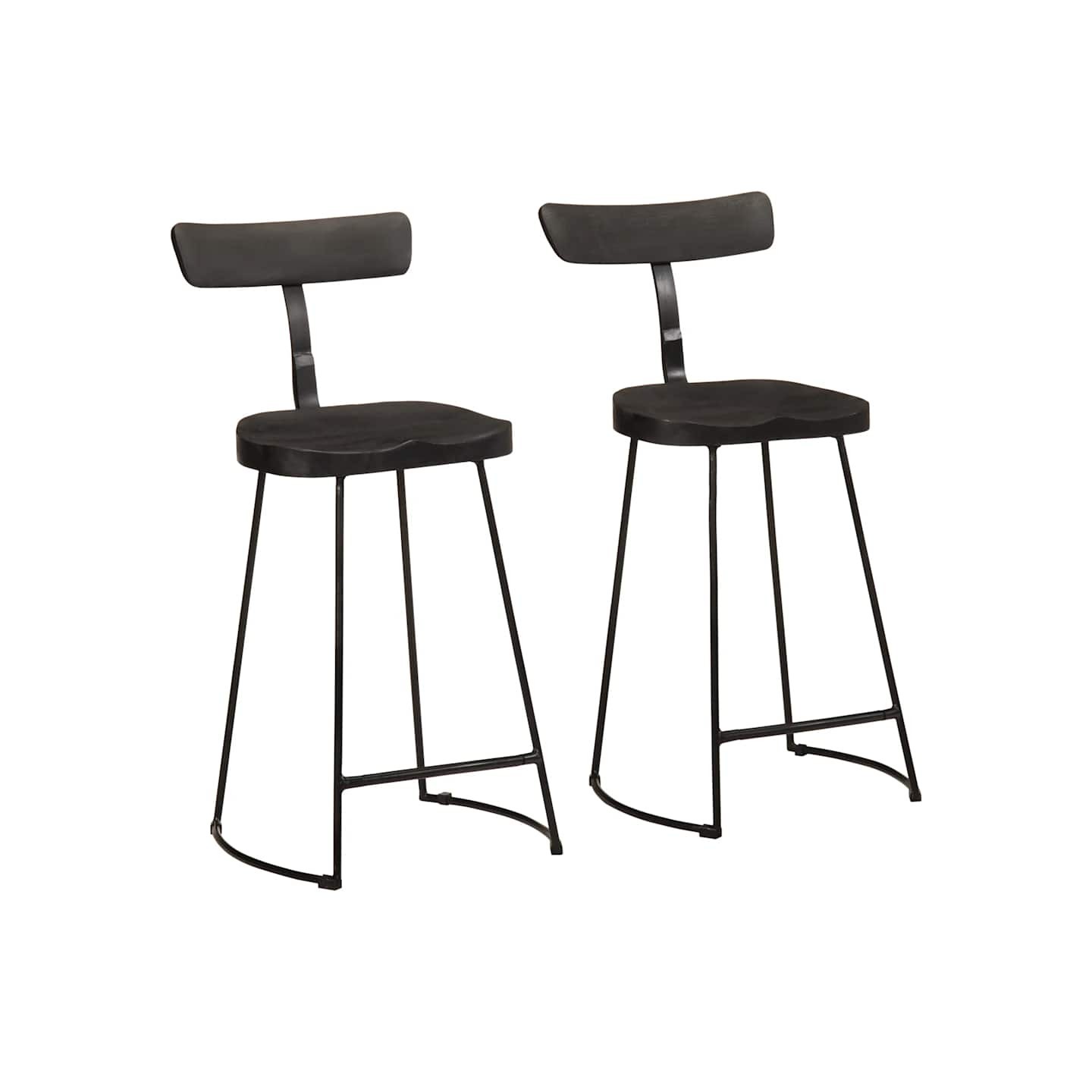 Tabourets de bar lot de 2 noir 49x43x88 cm bois manguier massif