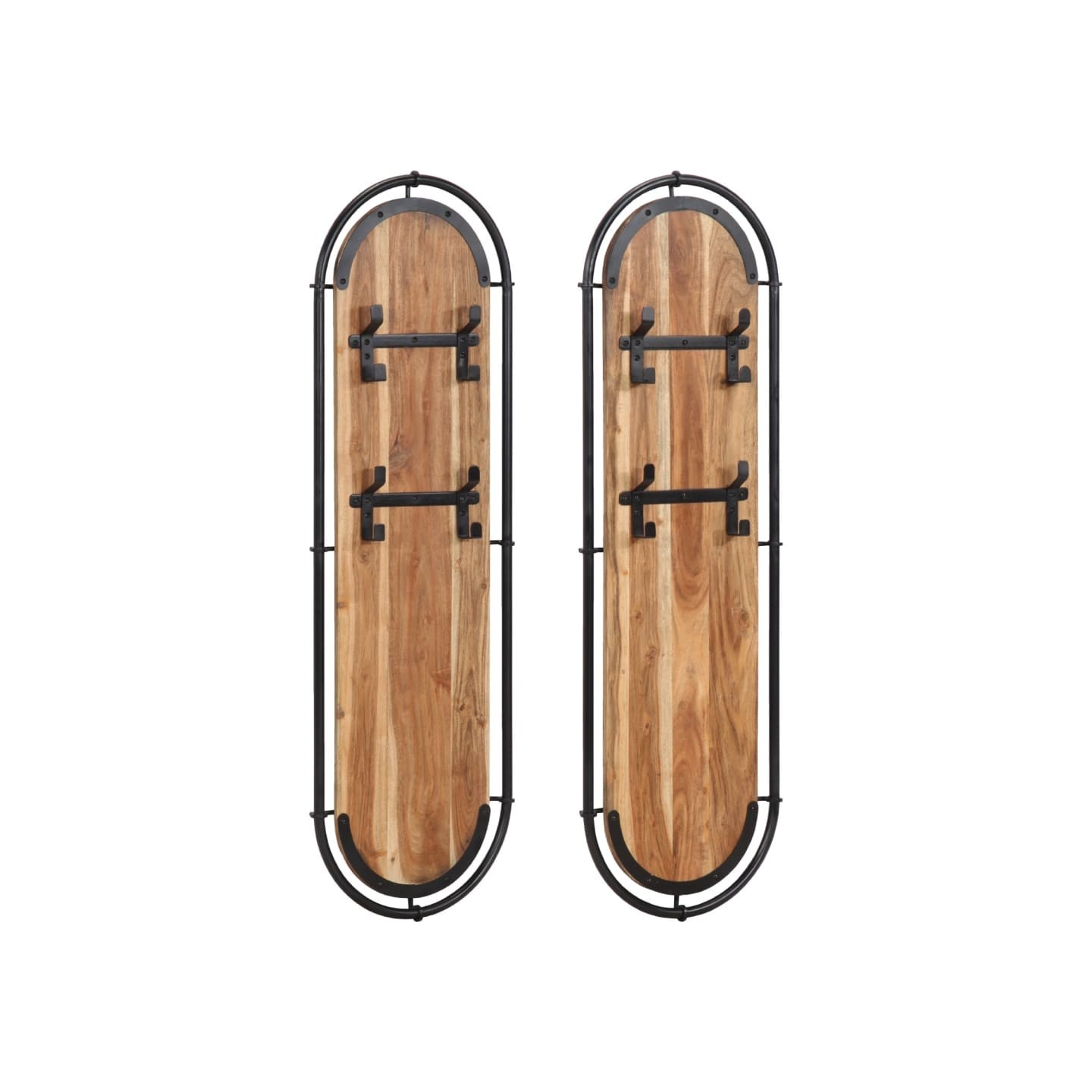 Porte-manteaux muraux et 4 crochets 2 pcs bois massif d'acacia