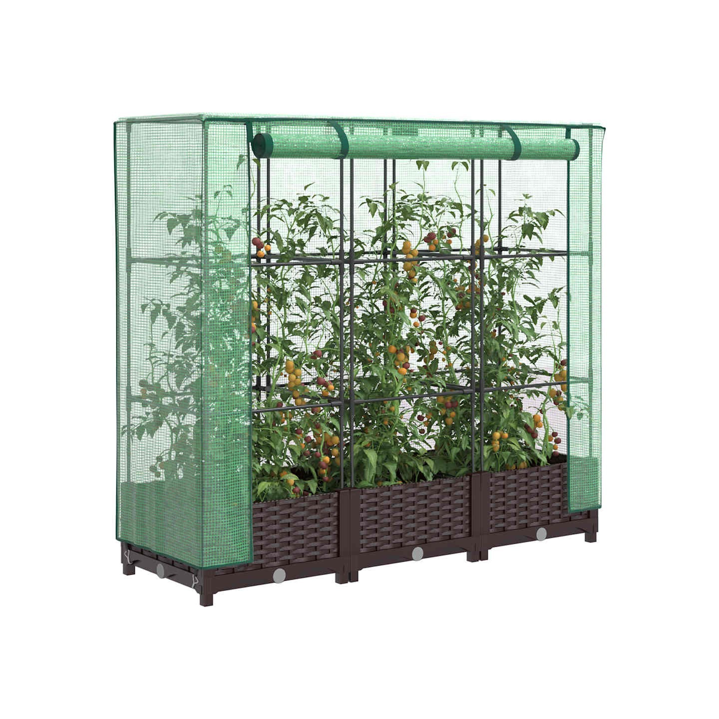Jardinière surélevée avec housse aspect rotin 120x40x123 cm