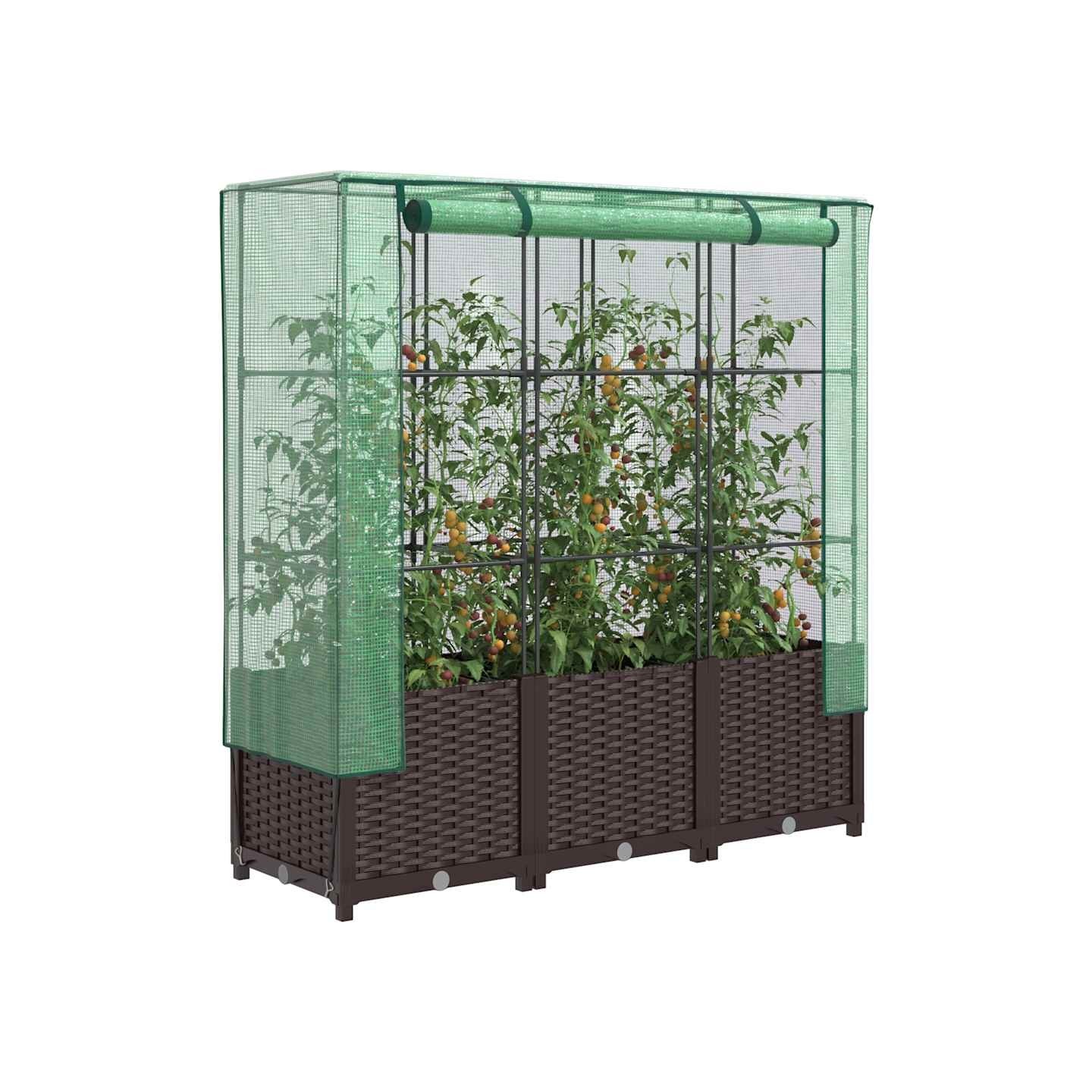 Jardinière surélevée avec housse aspect rotin 120x40x138 cm