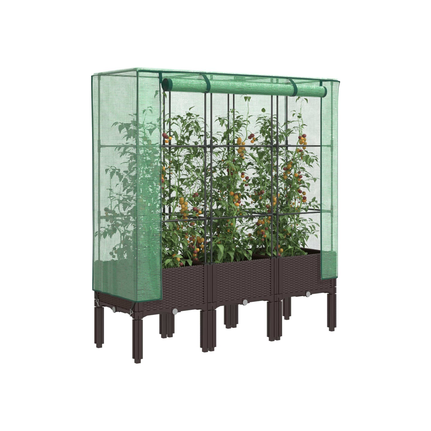 Jardinière surélevée avec housse aspect rotin 120x40x140 cm