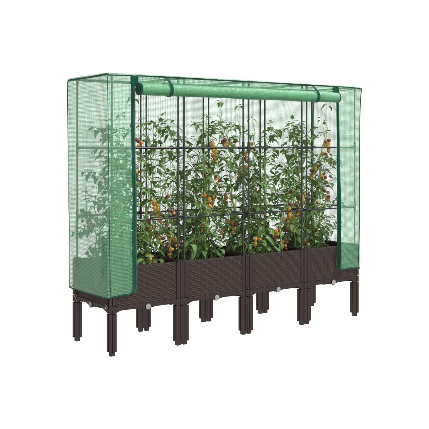 Jardinière surélevée avec housse aspect rotin 160x40x140 cm