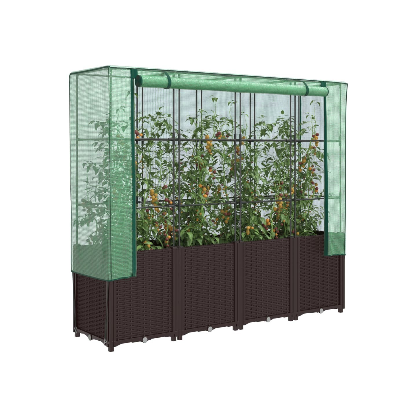 Jardinière surélevée avec housse aspect rotin 160x40x153 cm