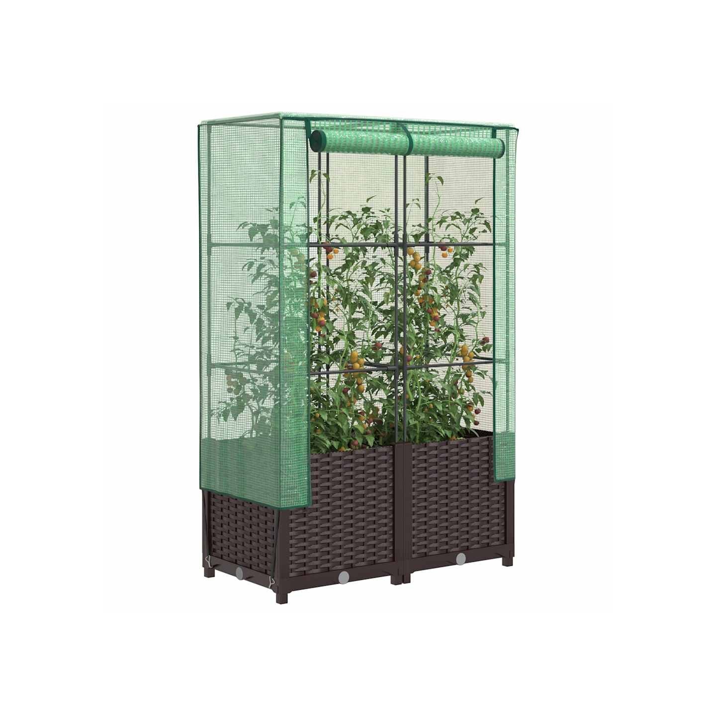 Jardinière surélevée avec housse aspect rotin 80x40x138 cm