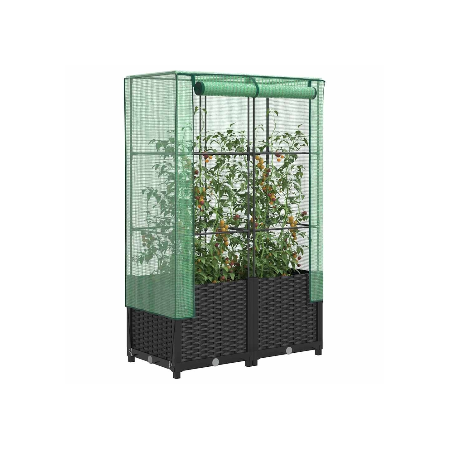 Jardinière surélevée avec housse aspect rotin 80x40x138 cm