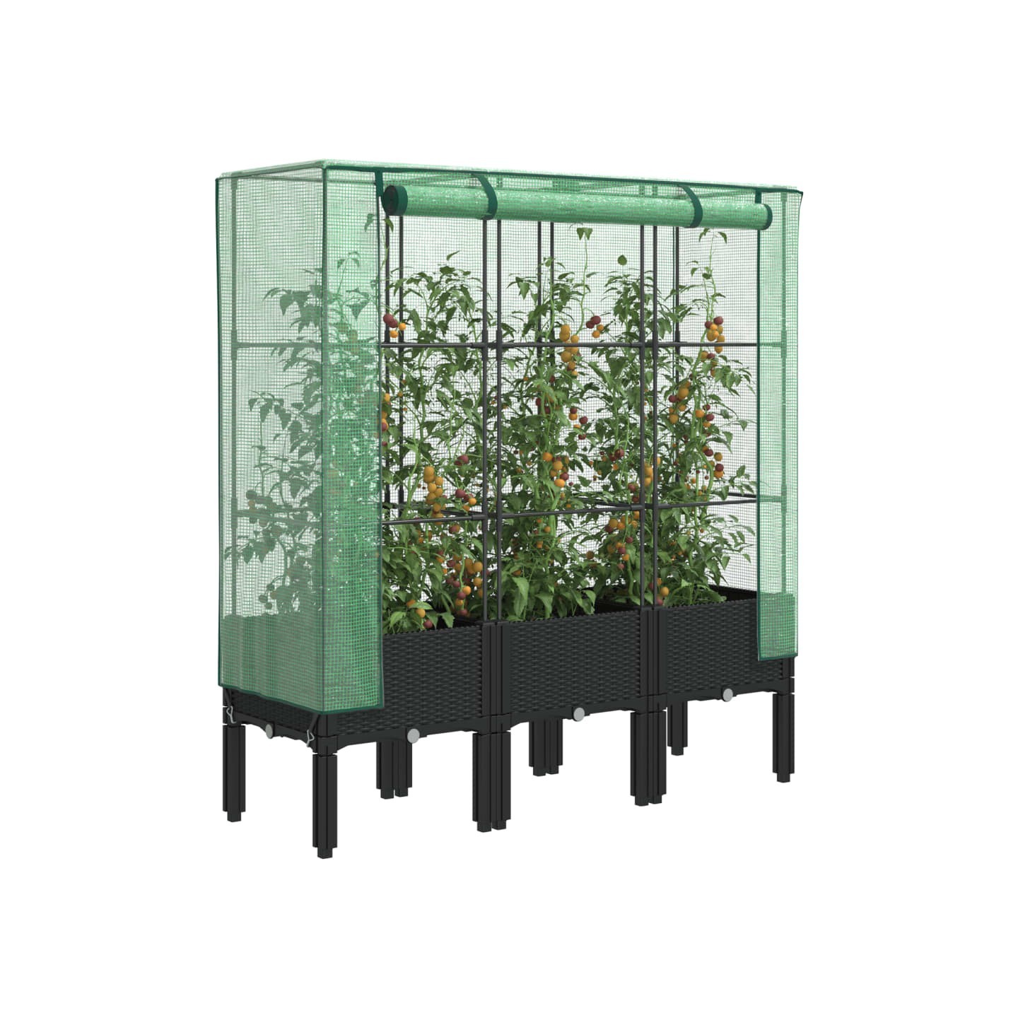 Jardinière surélevée avec housse aspect rotin 120x40x140 cm