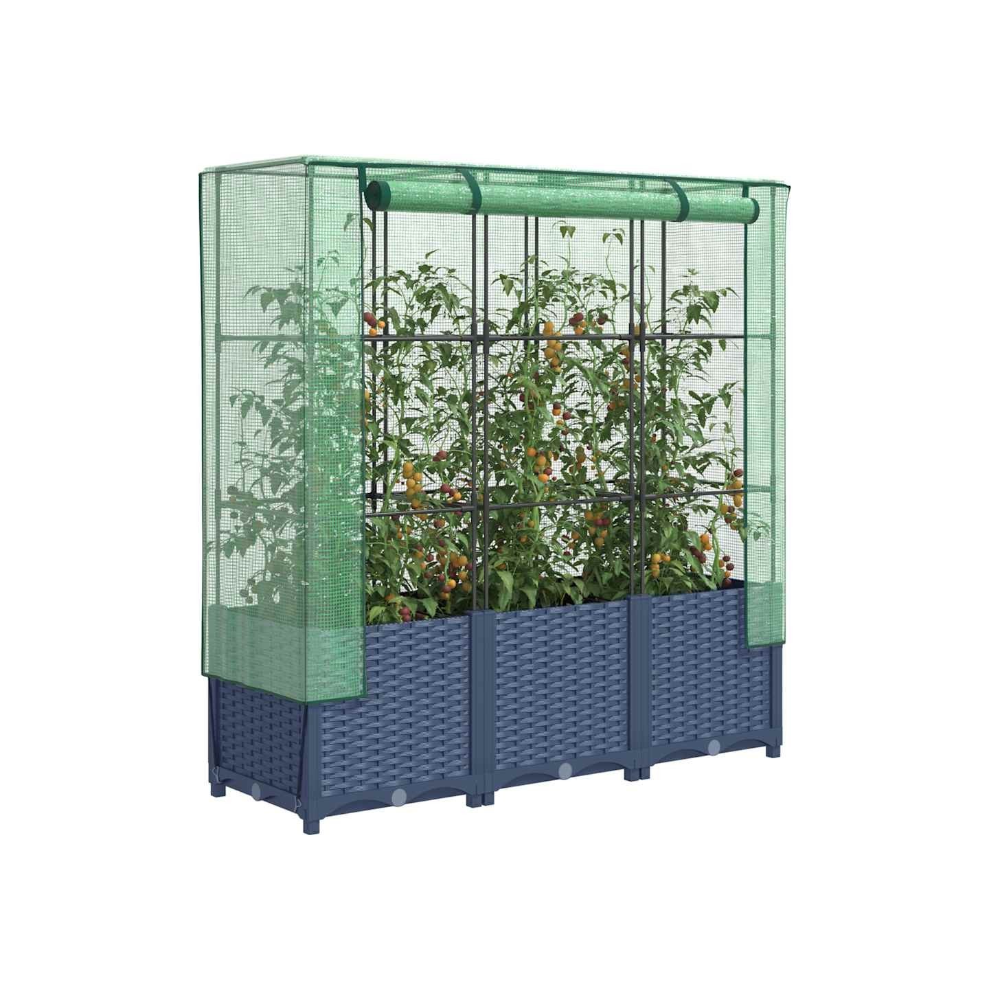 Jardinière surélevée avec housse aspect rotin 120x40x138 cm