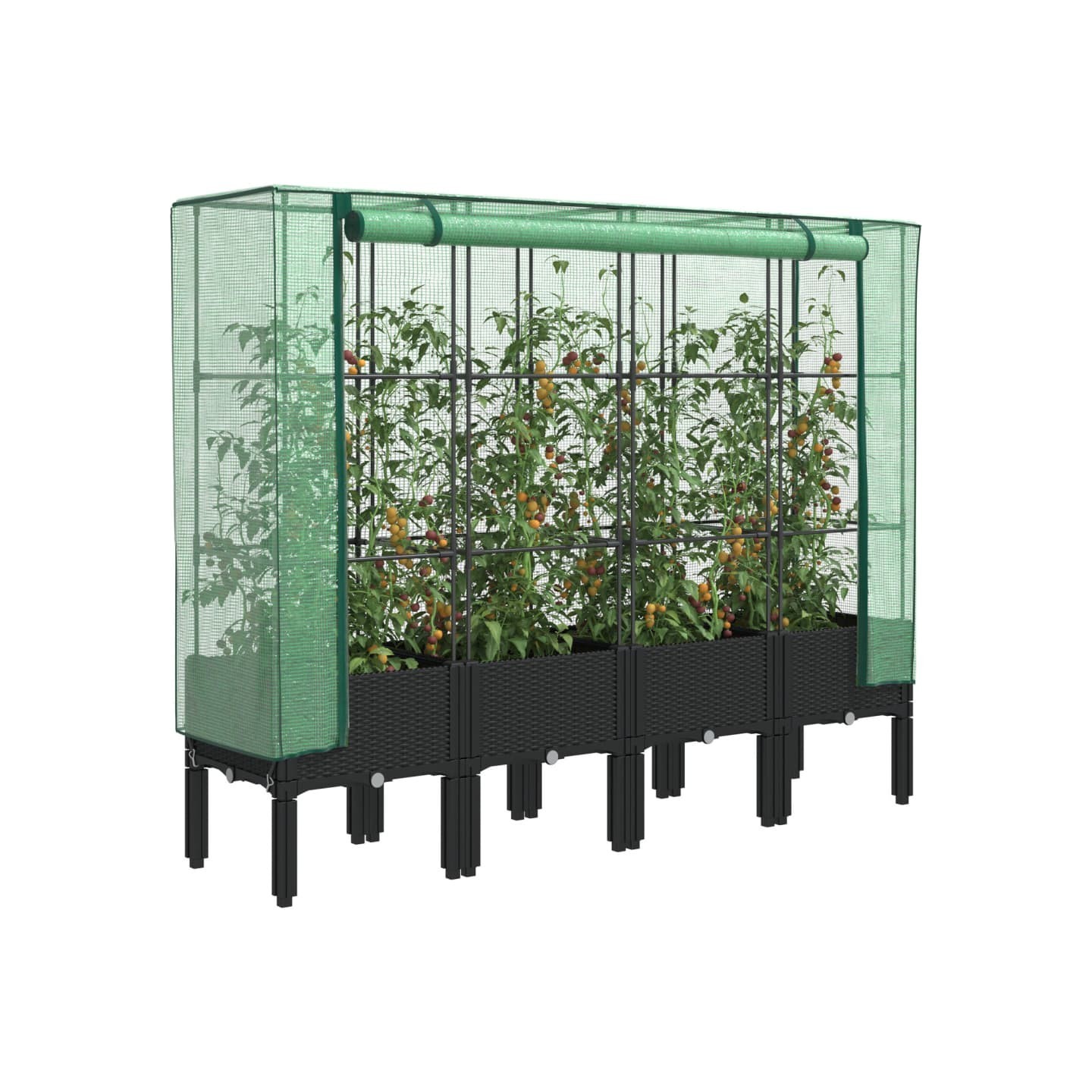 Jardinière surélevée avec housse aspect rotin 160x40x140 cm