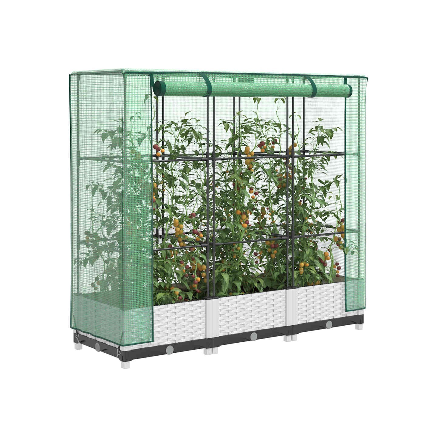 Jardinière surélevée avec housse aspect rotin 120x40x123 cm