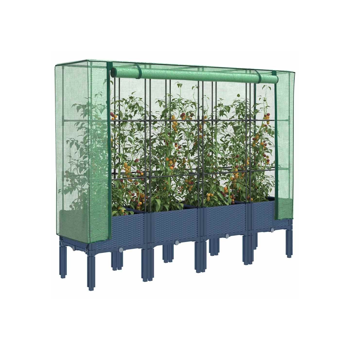 Jardinière surélevée avec housse aspect rotin 160x40x140 cm