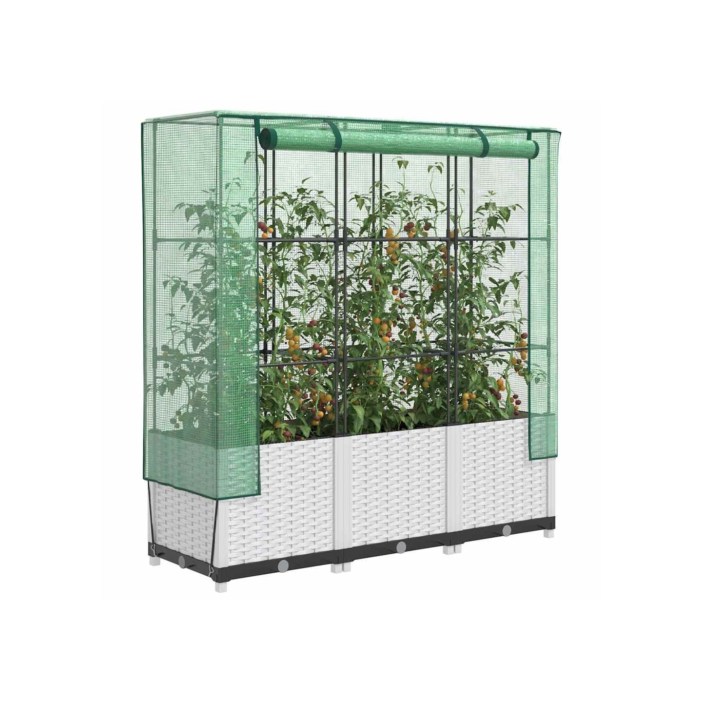 Jardinière surélevée avec housse aspect rotin 120x40x138 cm