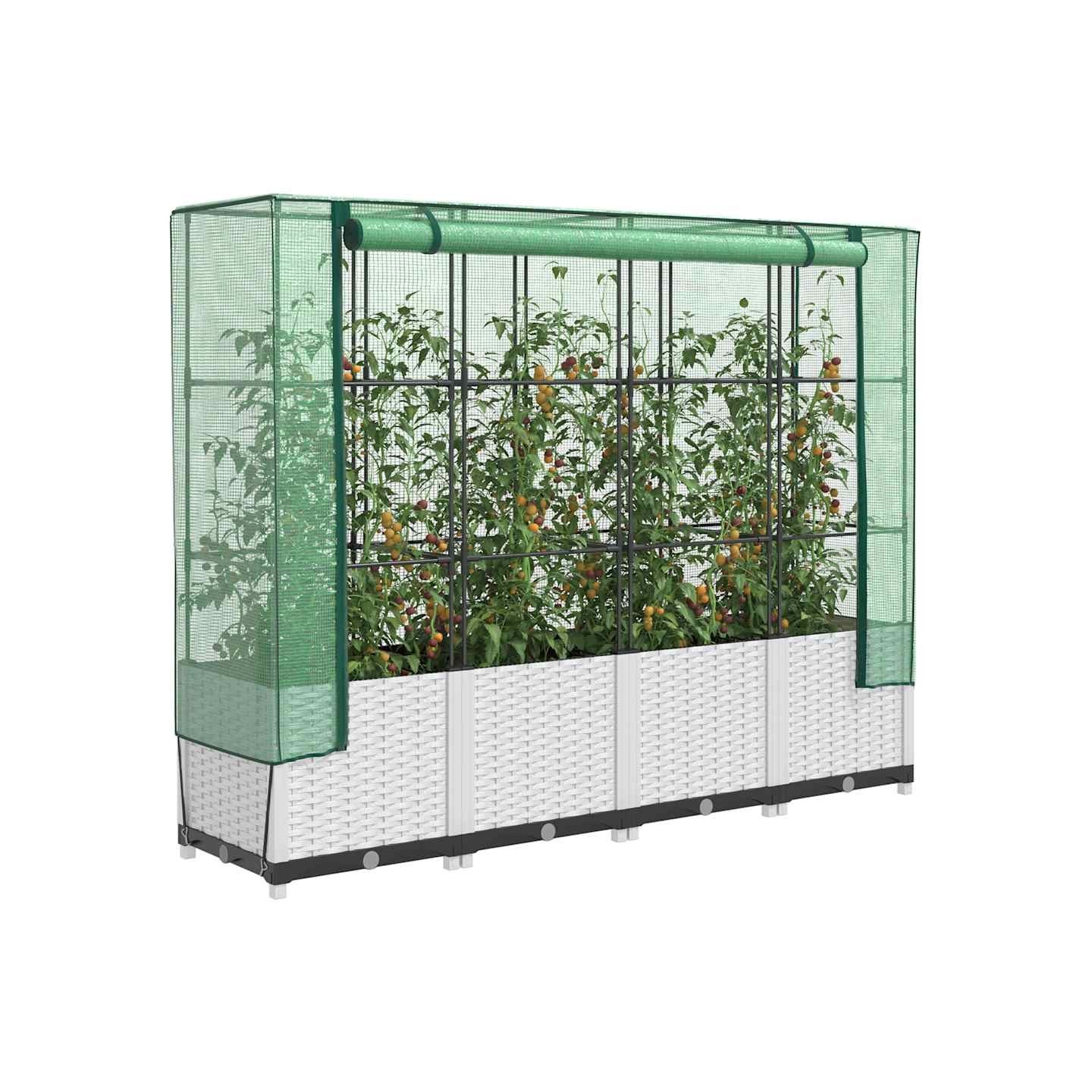 Jardinière surélevée avec housse aspect rotin 160x40x138 cm