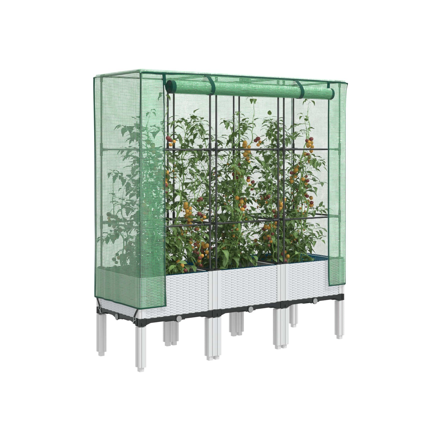 Jardinière surélevée avec housse aspect rotin 120x40x140 cm